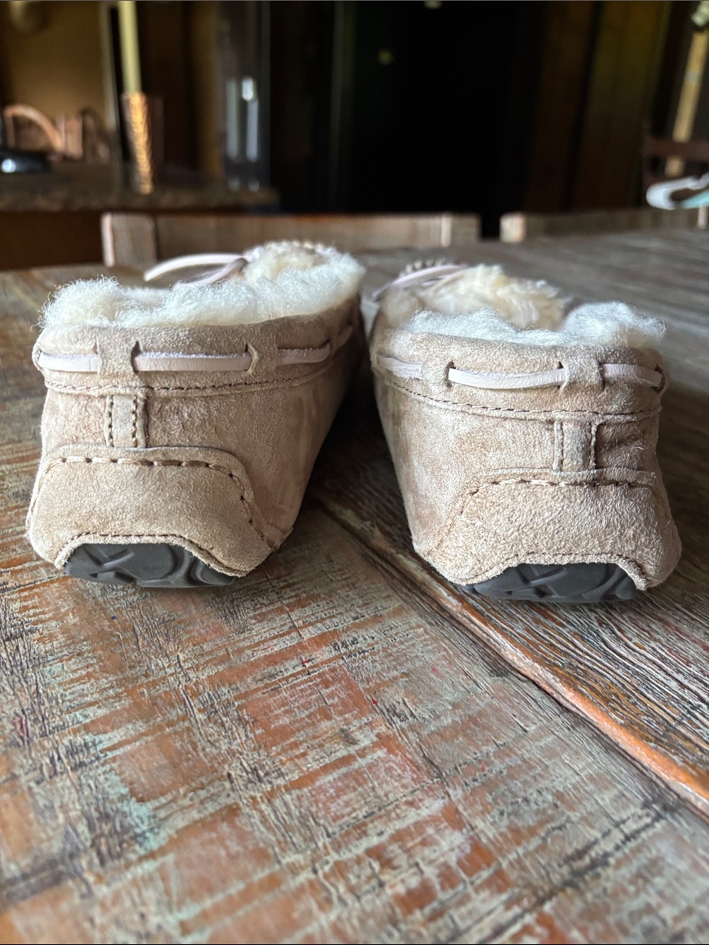 UGG Chestnut Suede Shearling Lined Moccasin Slippers - Picture 4 of 7